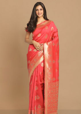 Pink Weaved Saree image number 0